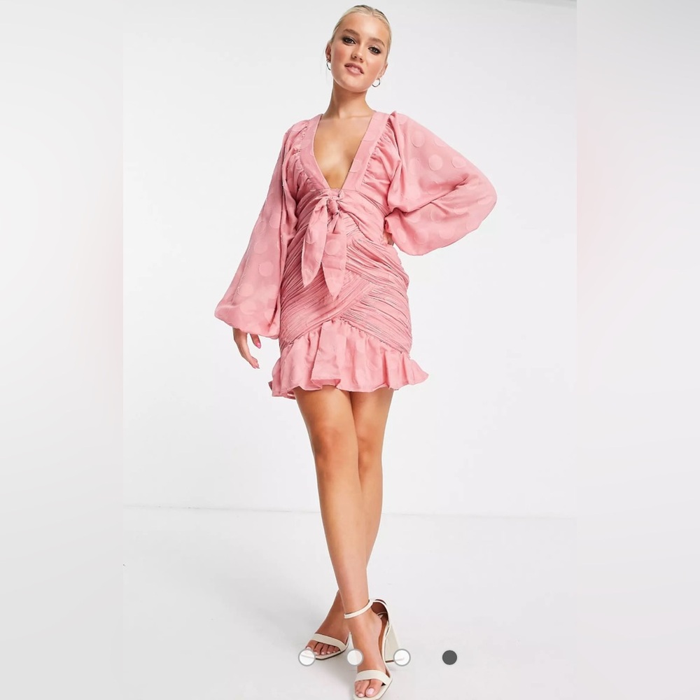 ASOS DESIGN tie front ruched mini dress- Size 4